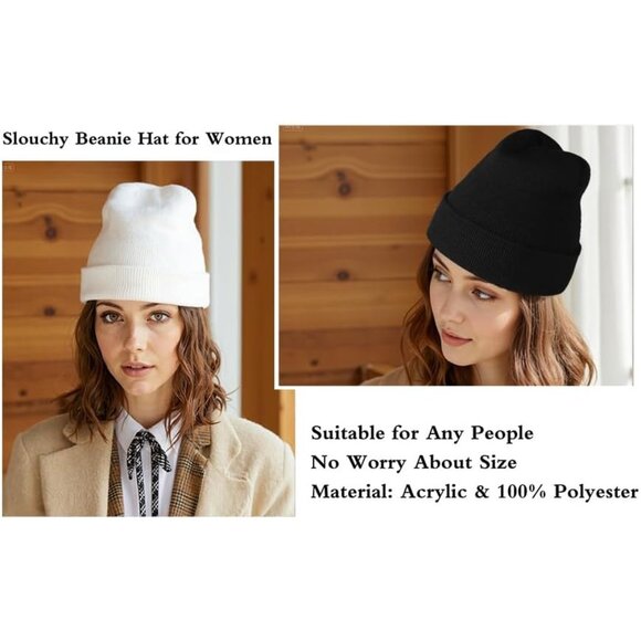 Men's 3-pack Red Black White Spring Summer Autumn Winter Slouchy Beanies Hats - Picture 5 of 8